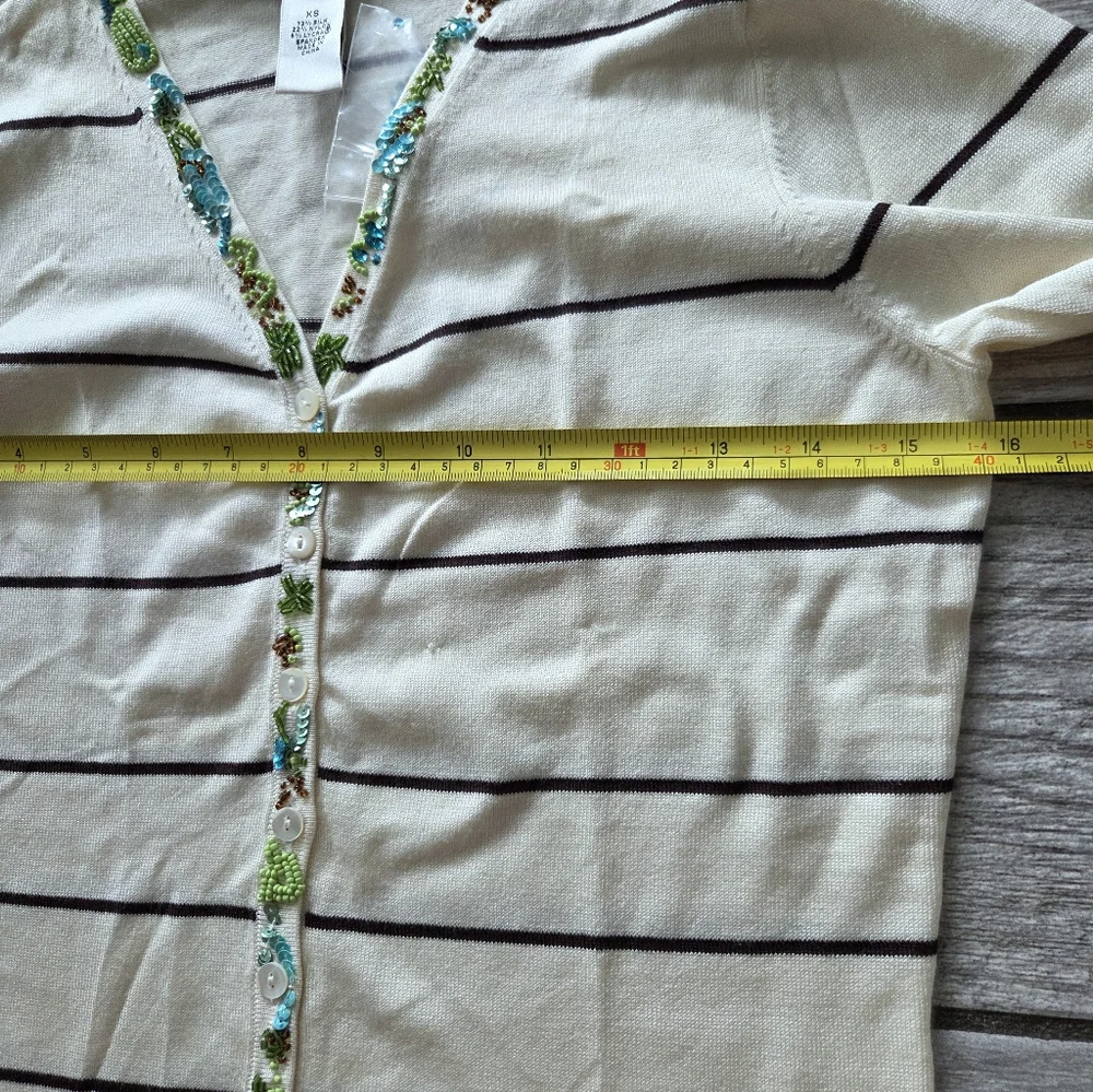 Harold’s Silk Beaded Floral Stripe‎ Cardigan Sweater Women's XS Cottagecore NEW